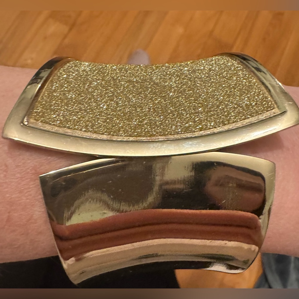 ✨ Reversible Gold Tone Hinged Cuff Bracelet | Wide Statement